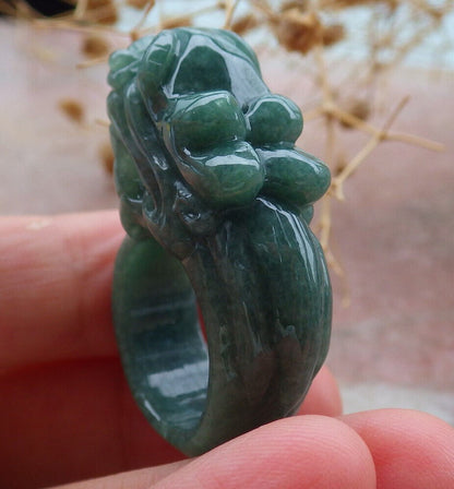 Certified Green Burma 100% Natural A JADE Jadeite Dragon RING USA. 6.5 龙戒指 636824  TN