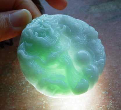 Certified Green 100% Natural A Jade jadeite pendant Dragon Lotus Flower Ruyi Bead Necklace 生意兴隆 523957  TN