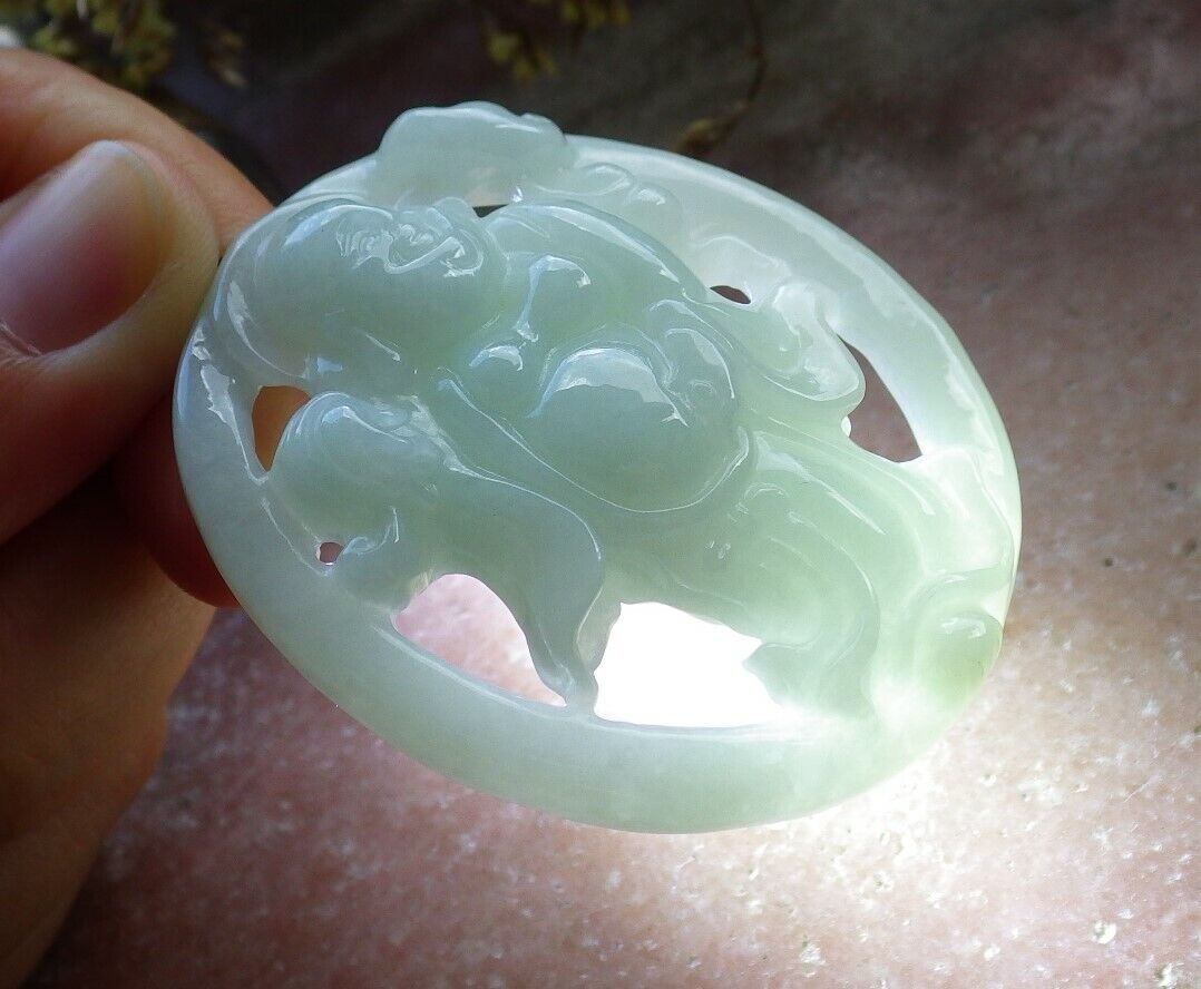 Certified Green 100% Natural A Jade jadeite pendant Happy Buddha God Ruyi Necklace 开心佛 524296  TN