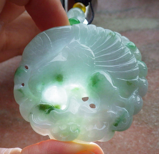 Certified Green Burma 100% Natural A Jade jadeite Pendant Eagle Snake Coin Necklace 大展宏图 633423  TN