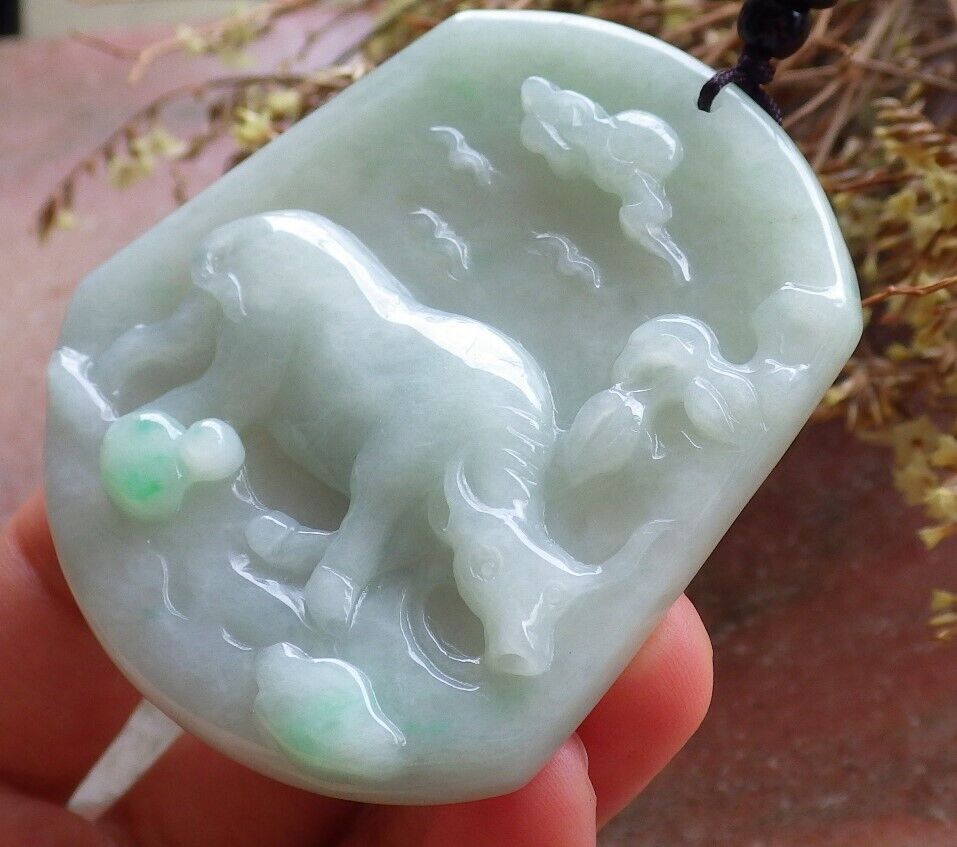 Certified Green Burma 100% Natural A Jade jadeite pendant Cow Ox Bead Necklace 风水牛 524673  TN