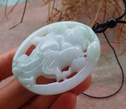 Certified Green 100% Natural A Jade jadeite pendant Happy Buddha God Ruyi Necklace 开心佛 520545  TN