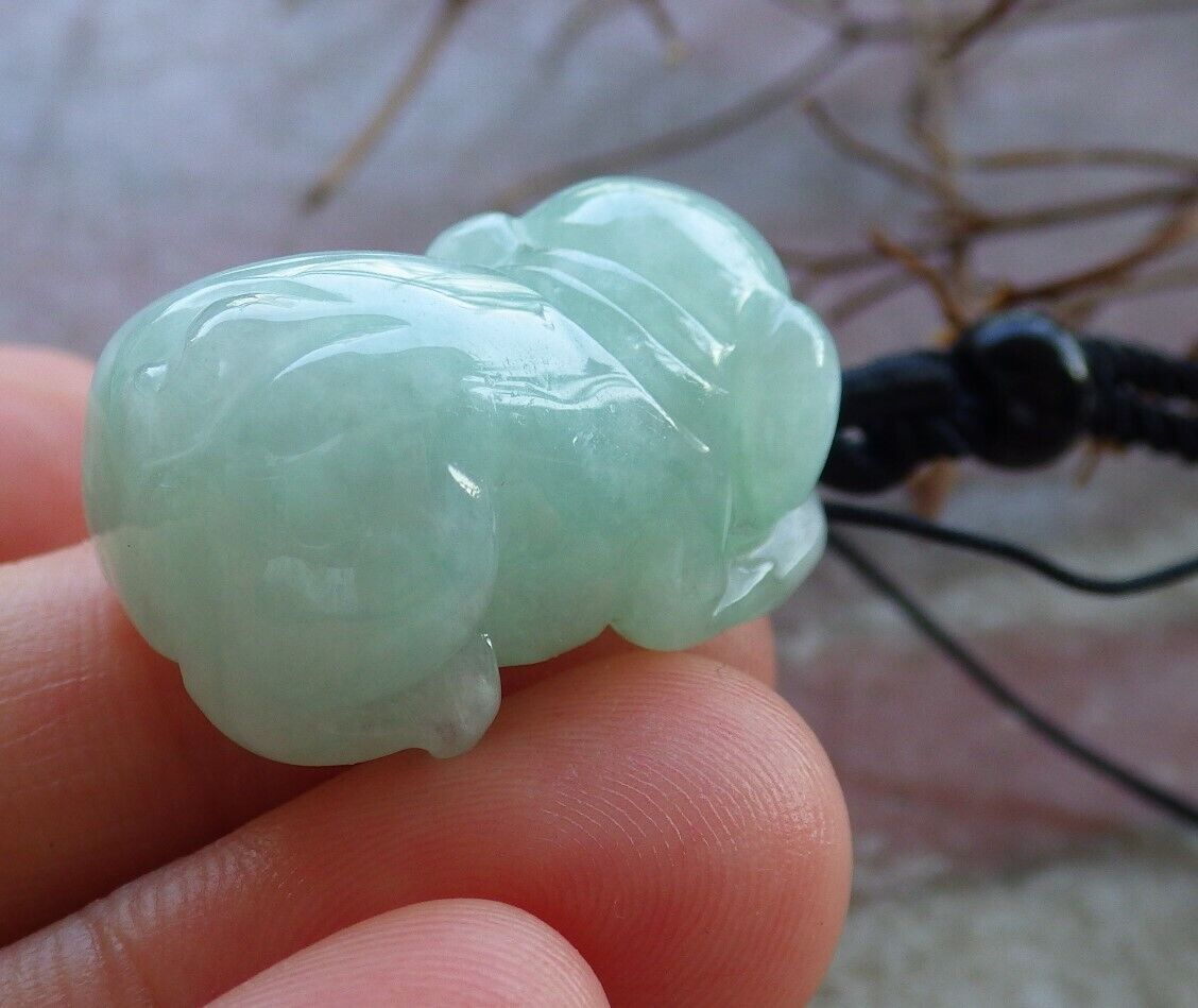 Certified Icy Green 100% Natural A Jade jadeite Pendant Zodiac Pig Boar Money Coin Necklace 发财猪 529296  TN