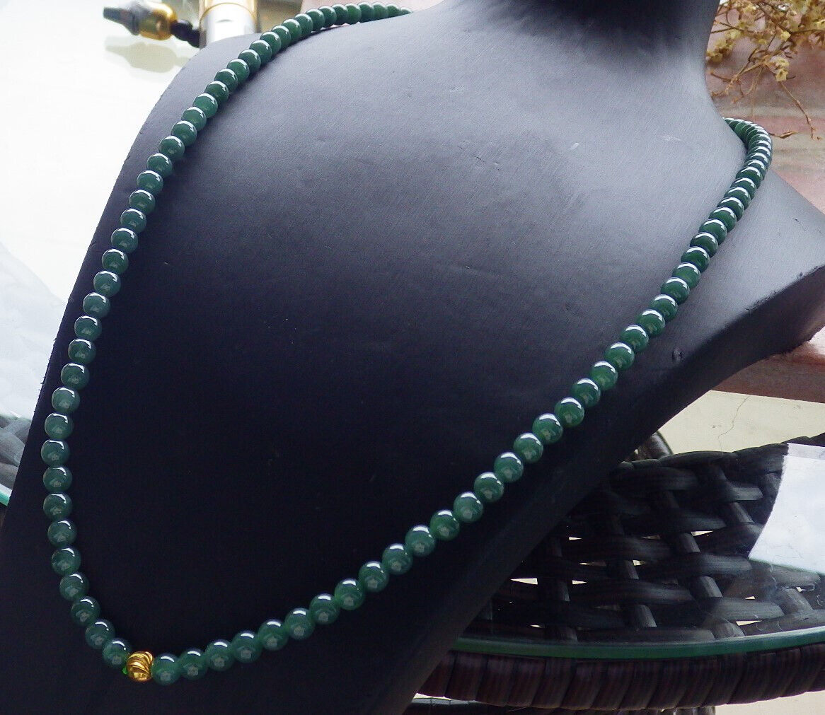 Certified Icy Green Burma 100% Natural A JADE Jadeite Bead Beads Necklace 27 inches 项链 617408  TN