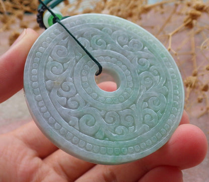 Certified Green Burma 100% Natural A Jade jadeite Pendant Ruyi Circle Necklace 平安扣 636942  TN