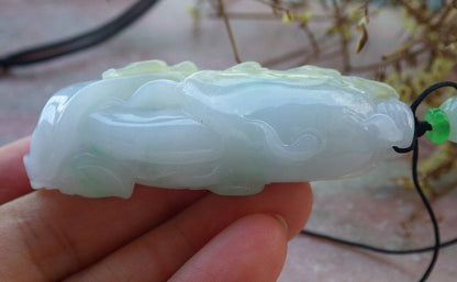 Certified Green Yellow Pale Lavender Burma 100% Natural A Jade jadeite Pendant Bat Ginseng Coin Ruyi Necklace 如意人生 633184  TN