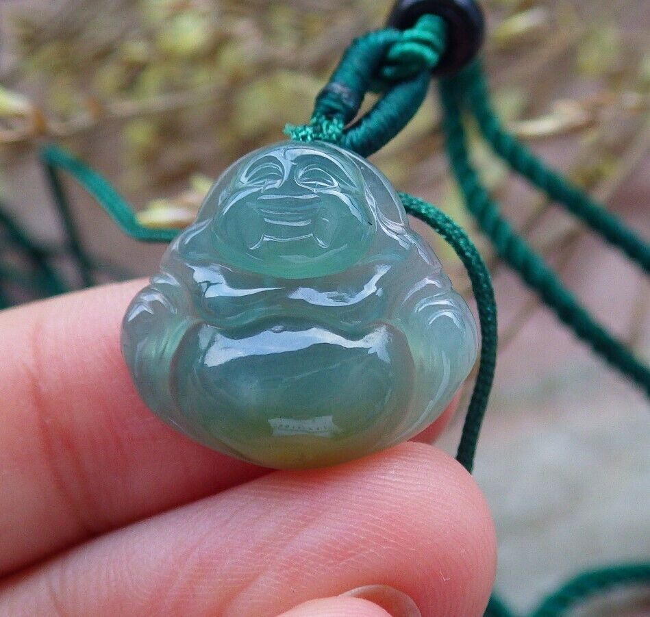 3 Pcs Certified Icy Green Burma 100% Natural A Jade jadeite Pendant  Buddha God Necklace  开心佛 575264 TN