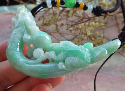 Certified Green Burma 100% Natural A Jade jadeite Pendant Dragon Frog Toad Coin Ruyi Necklace 生意兴隆 632827  TN
