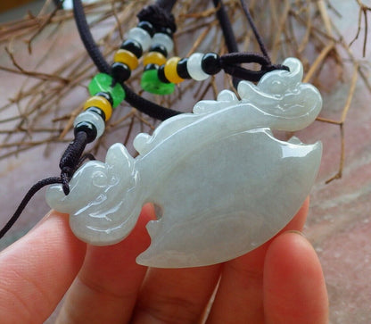 Certified Pale Lavender Green 100% Natural A Jade jadeite Pendant Dragon Axe Necklace 龙斧头 530047  TN