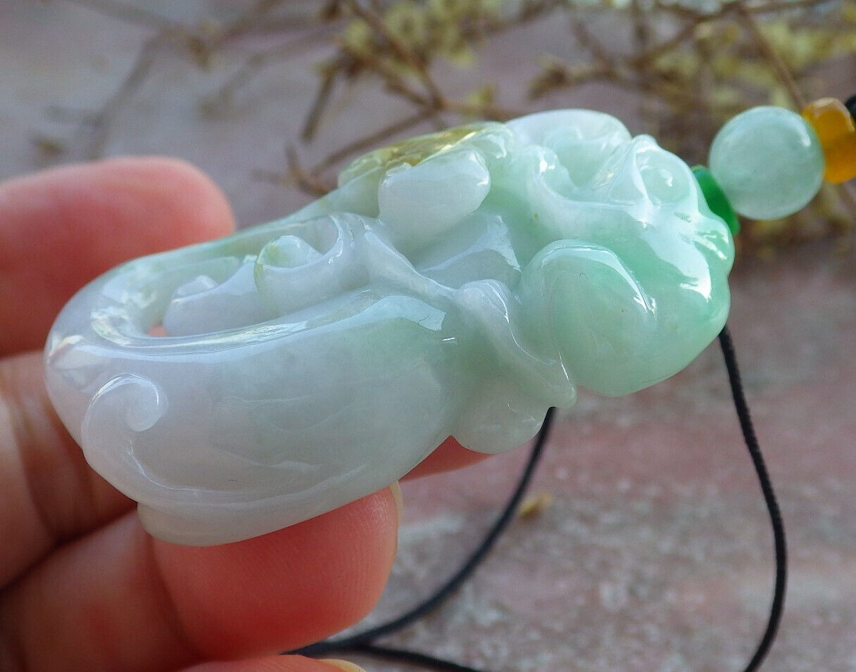 Certified Green Yellow Burma 100% Natural A Jade jadeite Pendant Frog Toad Ruyi Coin Necklace 招财蟾 633090  TN