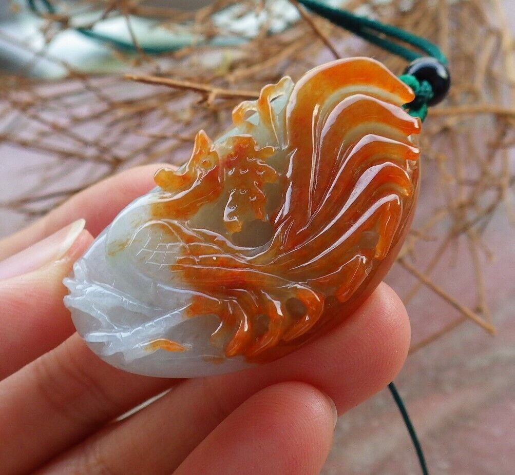 Certified Red 100% Natural A Jade jadeite Pendant Phoenix Rooster Necklace 招财鸡 525635  TN