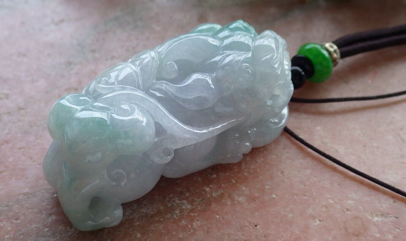 Certified Icy Green Pale Lavender 100% Natural A Jade jadeite Pendant Dragon Pi Xiu Lotus Flower Ruyi Money Coin Necklace 风水貔貅 523926  TN