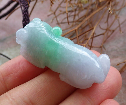 Certified Green Pale Lavender 100% Natural A Jade jadeite Pendant Tiger Money Coin Necklace 虎虎生威 525962  TN