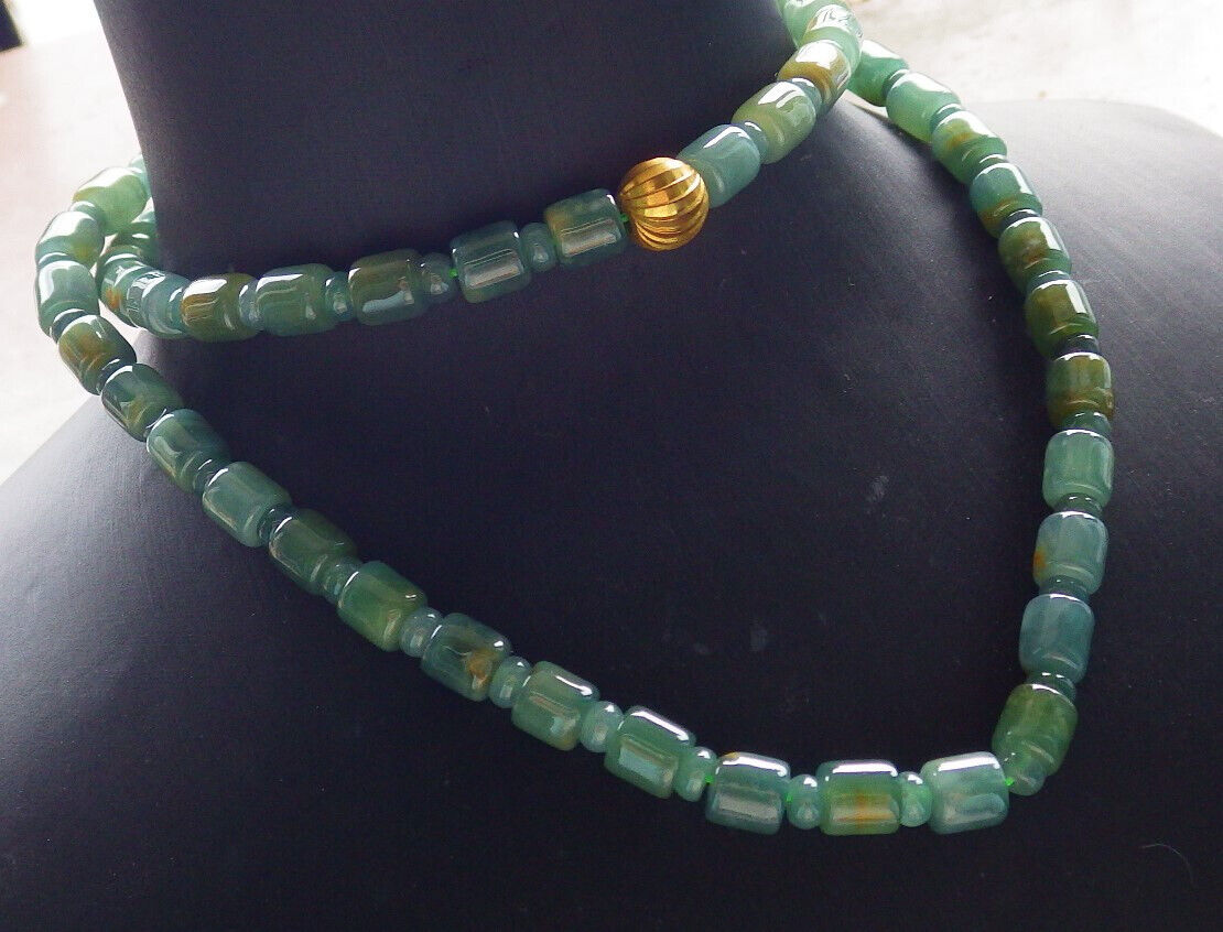 Certified Icy Yellow 100% A JADE Jadeite Beads Circle Necklace 25 inches 617558 TN