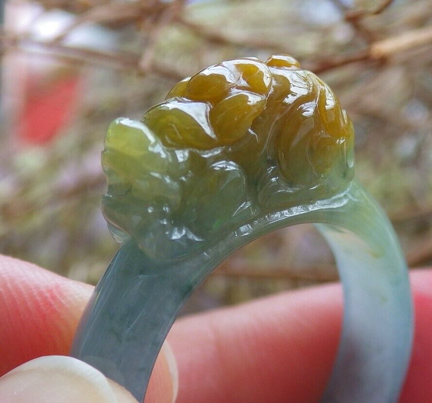 Certified Icy Yellow Green 100% Natural A JADE Jadeite Dragon Pi Xiu RING USA. 9.25 戒指 523823  TN