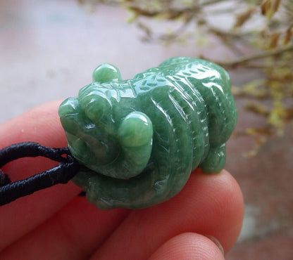 Certified Icy Green Burma 100% Natural A Jade jadeite Pendant Tiger Bead 虎虎生威 574777 TN