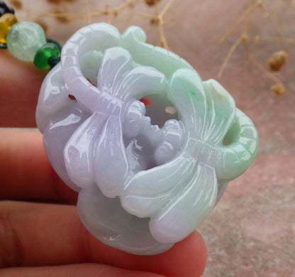 Certified Green Lavender Burma 100% Natural A  Jade jadeite Pendant Dragonfly Necklace 蜻蜓 636732  TN