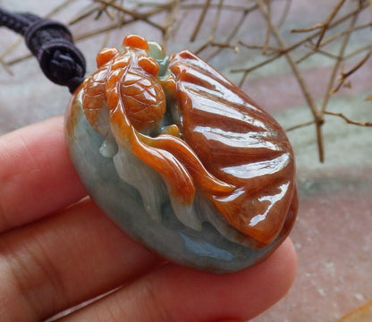 Certified Brown Red Green 100% Natural A Jade jadeite Pendant Gold Fish Sea Shell Necklace 金玉满堂 528832  TN
