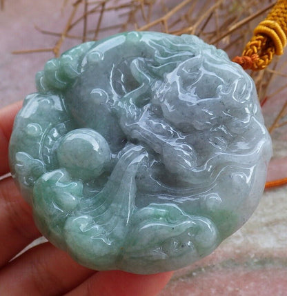 Certified Green Pale Lavender 100% Natural A Jade jadeite Pendant Dragon Bead Lotus Flower Ruyi Necklace 生意兴隆 520159  TN