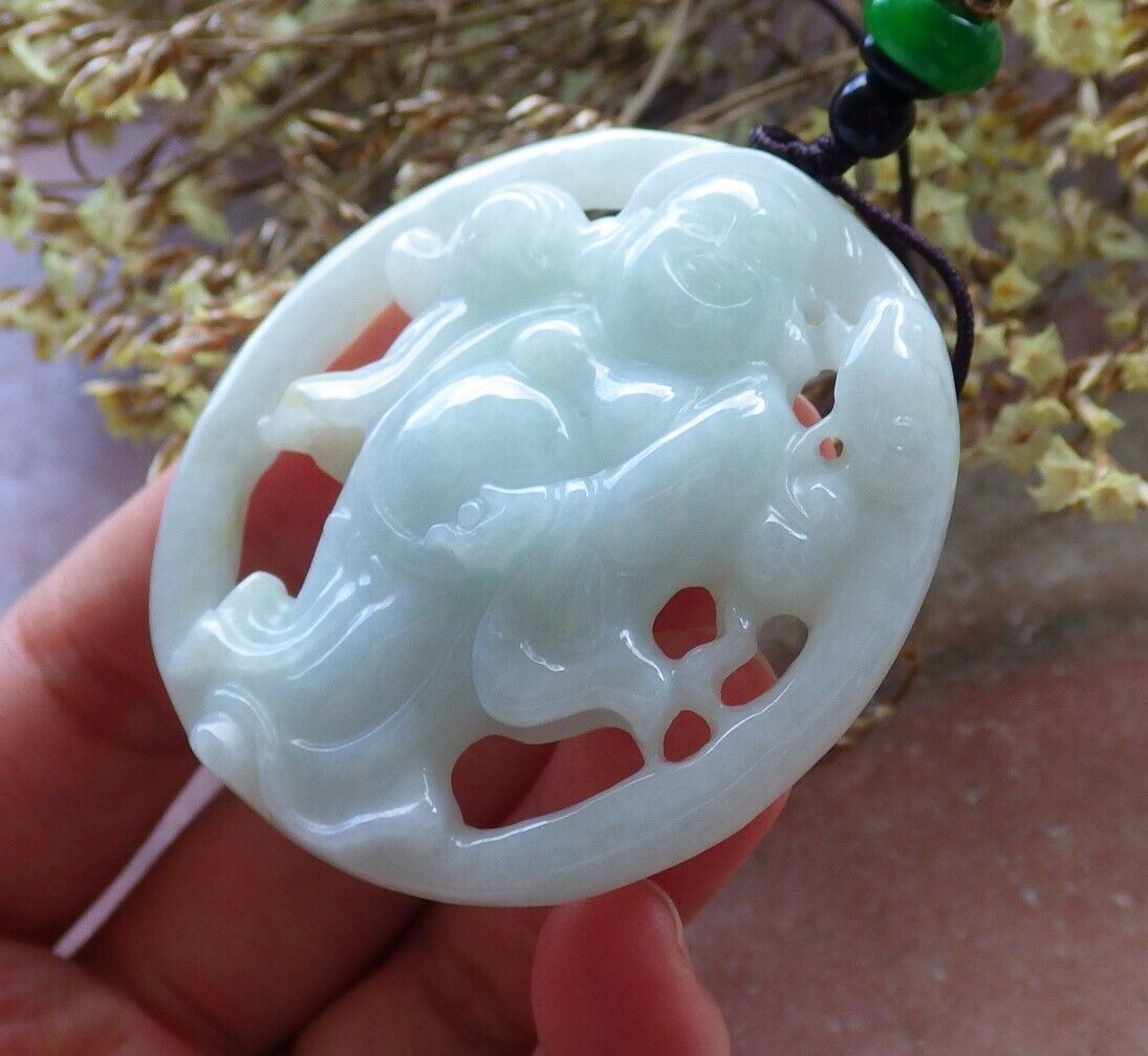 Certified Green 100% Natural A Jade jadeite pendant Happy Buddha God Ruyi Necklace 开心佛 524275  TN