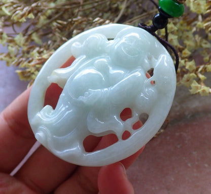 Certified Green 100% Natural A Jade jadeite pendant Happy Buddha God Ruyi Necklace 开心佛 524275  TN