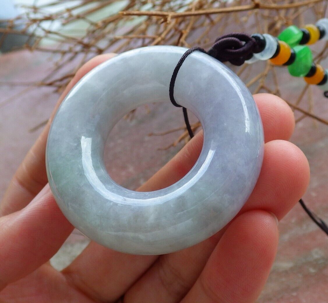 Certified Green Pale Lavender 100% Natural A Jade jadeite Pendant Circle Donut Necklace 平安扣 525852  TN