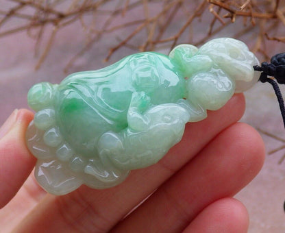 Certified Green 100% Natural A Jade jadeite Pendant Frog Toad Coin Ruyi Necklace 金蟾 528205  TN