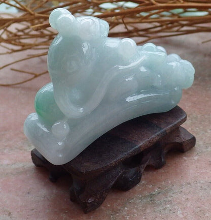 Certified Green Pale Lavender 100% Natural A Jade jadeite Display Mouse Rat Bat Yuan Bao Ruyi Money Coin Ruyi 发财鼠 520334  TN** Include woodstand **