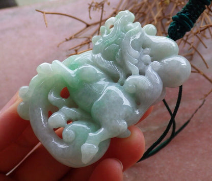 Certified Green 100% Natural A Jade jadeite Pendant Dragon Gourd Coin Ruyi Necklace 龙 麒麟 525497  TN