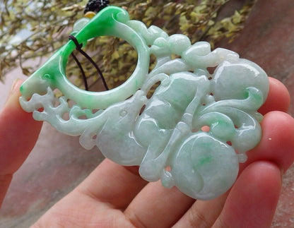 Certified Green Burma 100% Natural A Jade jadeite Pendant Deer Bat Peach Peach Necklace 梅花鹿 574040 TN