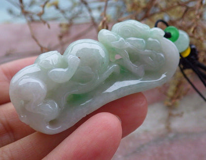 Certified Green  Burma 100% Natural A Jade jadeite Pendant Dragon Monkey Peach Necklace 龙钩 633193  TN