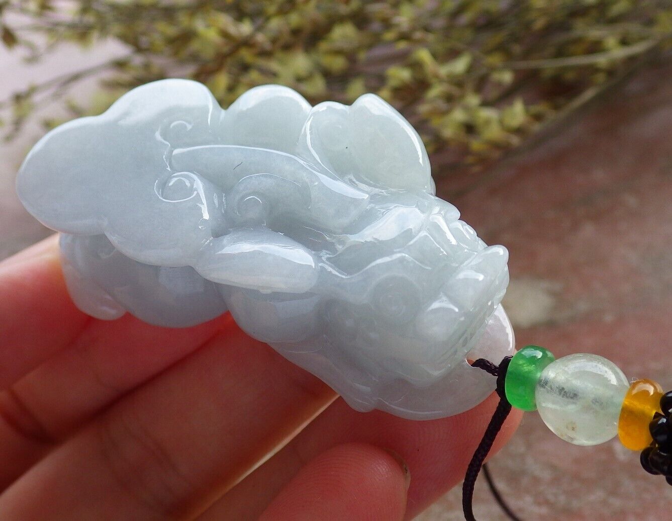 Pair Certified Pale Green Lavender Burma 100% Natural A Jade jadeite Pendant Dragon Pi Xiu Money Coin Ruyi Necklace 风水貔貅 573973 TN