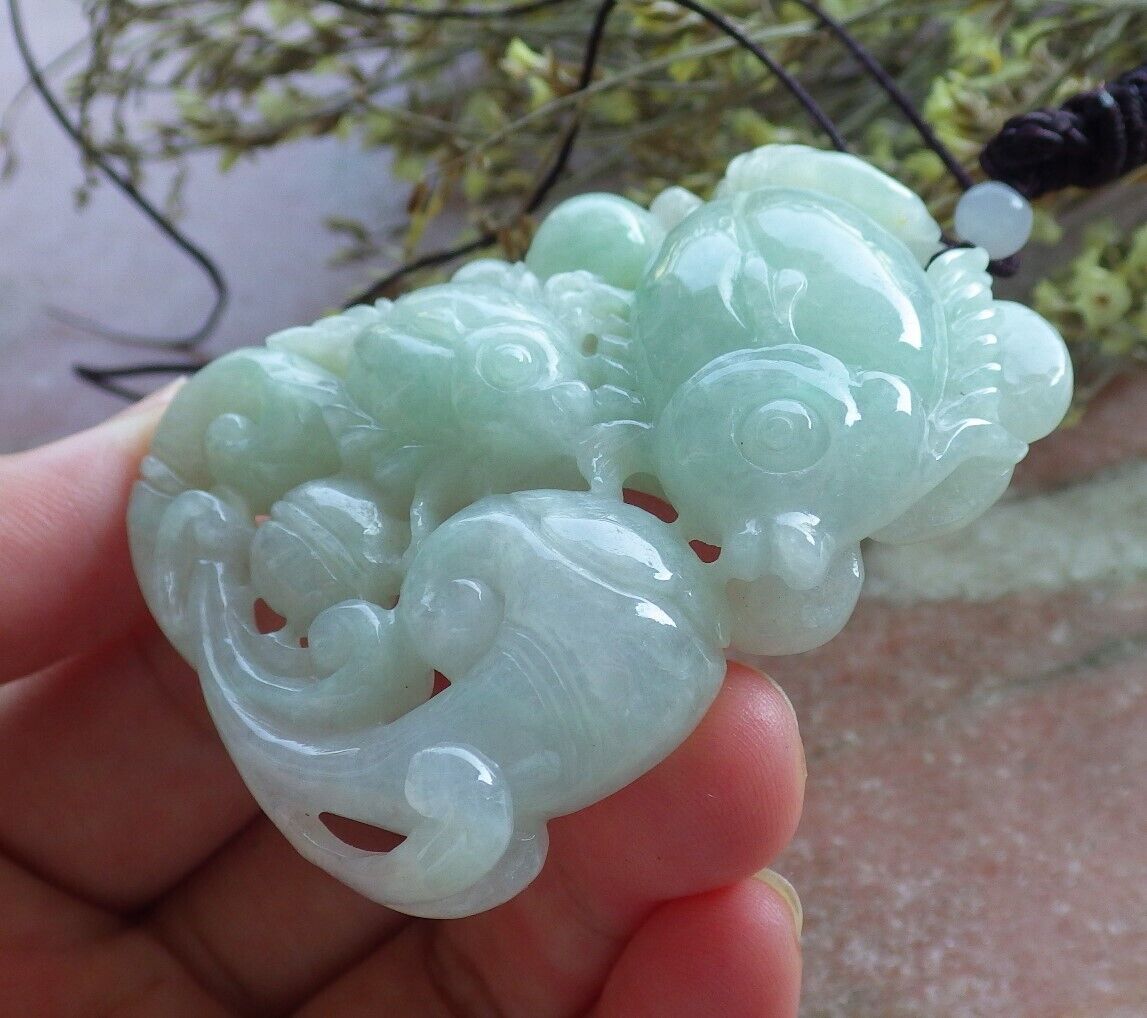Certified Green Burma 100% Natural A Jade jadeite Pendant Fish Coin Ruyi Necklace 年年有余 574209 TN
