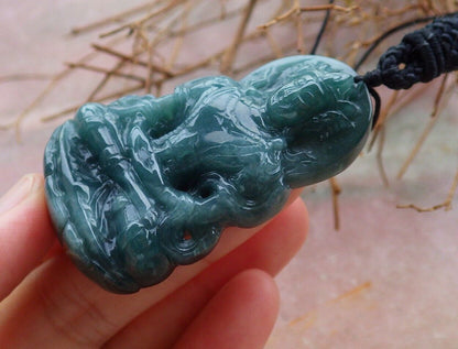 Certified Green 100% Natural A Jade jadeite Pendant Guanyin Kwan Yin Lotus Flower Necklace 观音 528251  TN