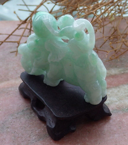 Certified Green 100% Natural A Jade jadeite Display Elephant Money Peach 大象 520344  TN** Include woodstand **