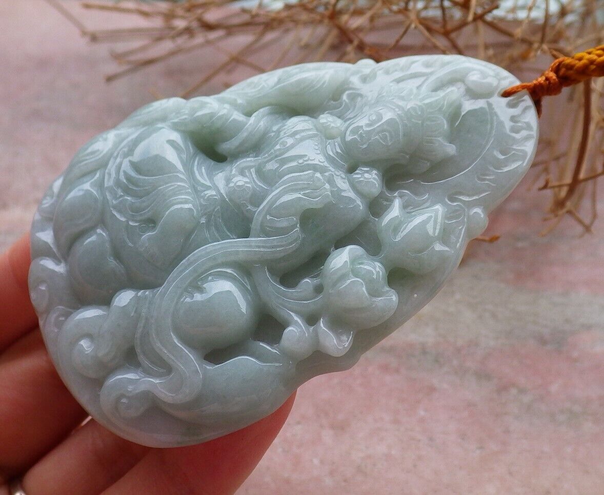 Certified Green 100% Natural A Jade jadeite pendant Guanyin Kwan Yin Lotus Flower Necklace 观音 519924  TN