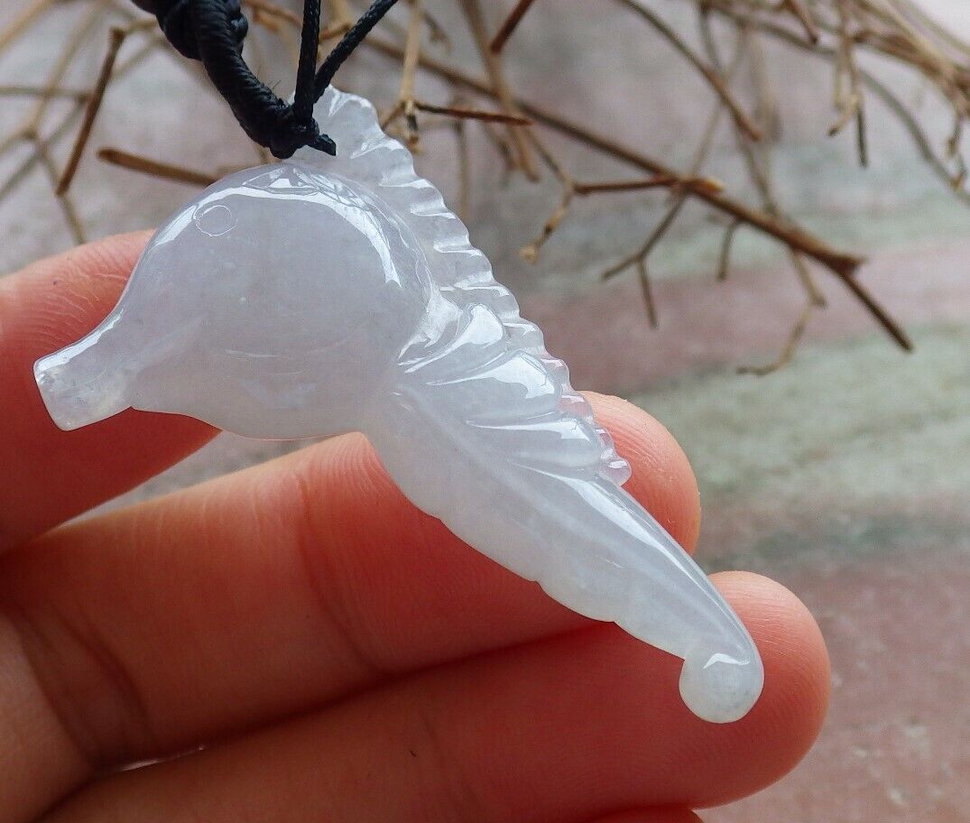 Certified Icy White 100% Natural A Jade jadeite Pendant Sea Horse Seahorse Necklace 海马  528880  TN