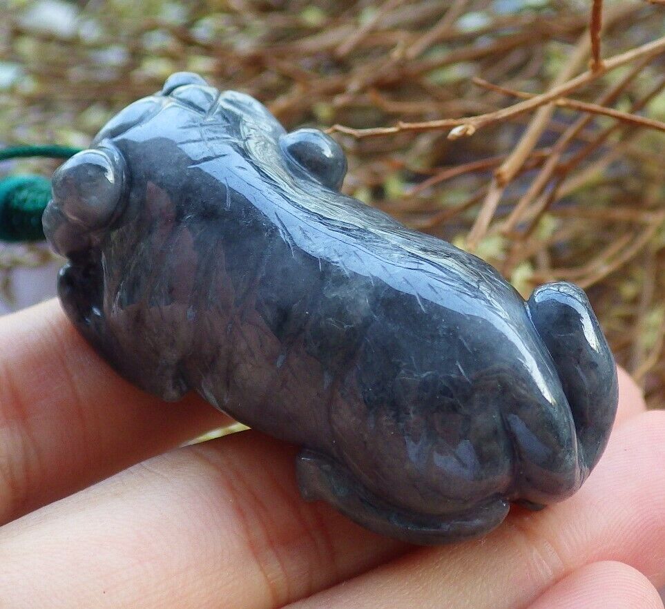 Certified Black 100% Natural A Jade jadeite pendant Tiger Necklace 虎虎生威 525462  TN