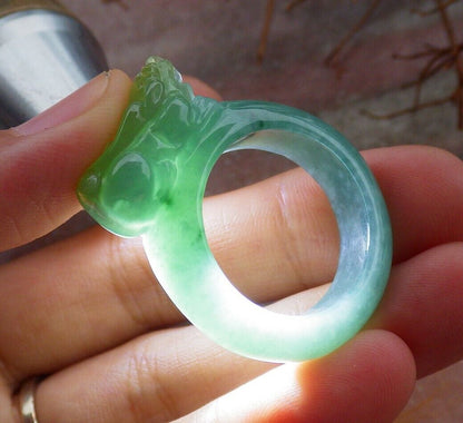 Certified Green Yellow 100% Natural A JADE Jadeite Dragon Pi Xiu RING USA. 10 戒指 528629  TN