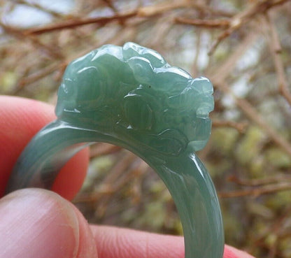Certified Icy Green 100% Natural A JADE Jadeite Dragon Pi Xiu RING USA. 8.75 戒指 523767  TN
