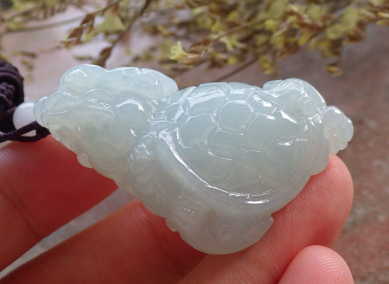 Certified Icy Green Burma 100% Natural A Jade jadeite Pendant Dragon Turtle Necklace 龙龟 574589 TN