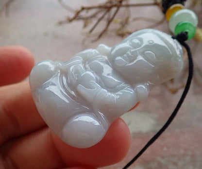 Certified Green Pale Lasvender Burma 100% Natural A Jade jadeite Pendant Sakyamuni Buddha God Necklace 释迦牟尼佛 635381  TN