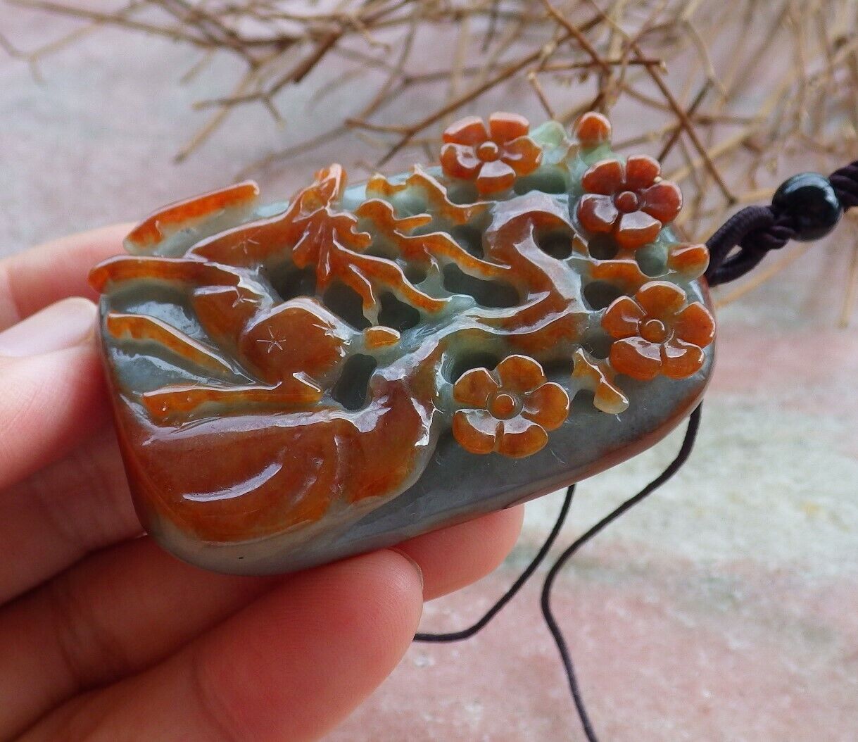 Certified Red Green 100% Natural A Jade jadeite Pendant Deer Flower Necklace 梅花鹿 529530  TN