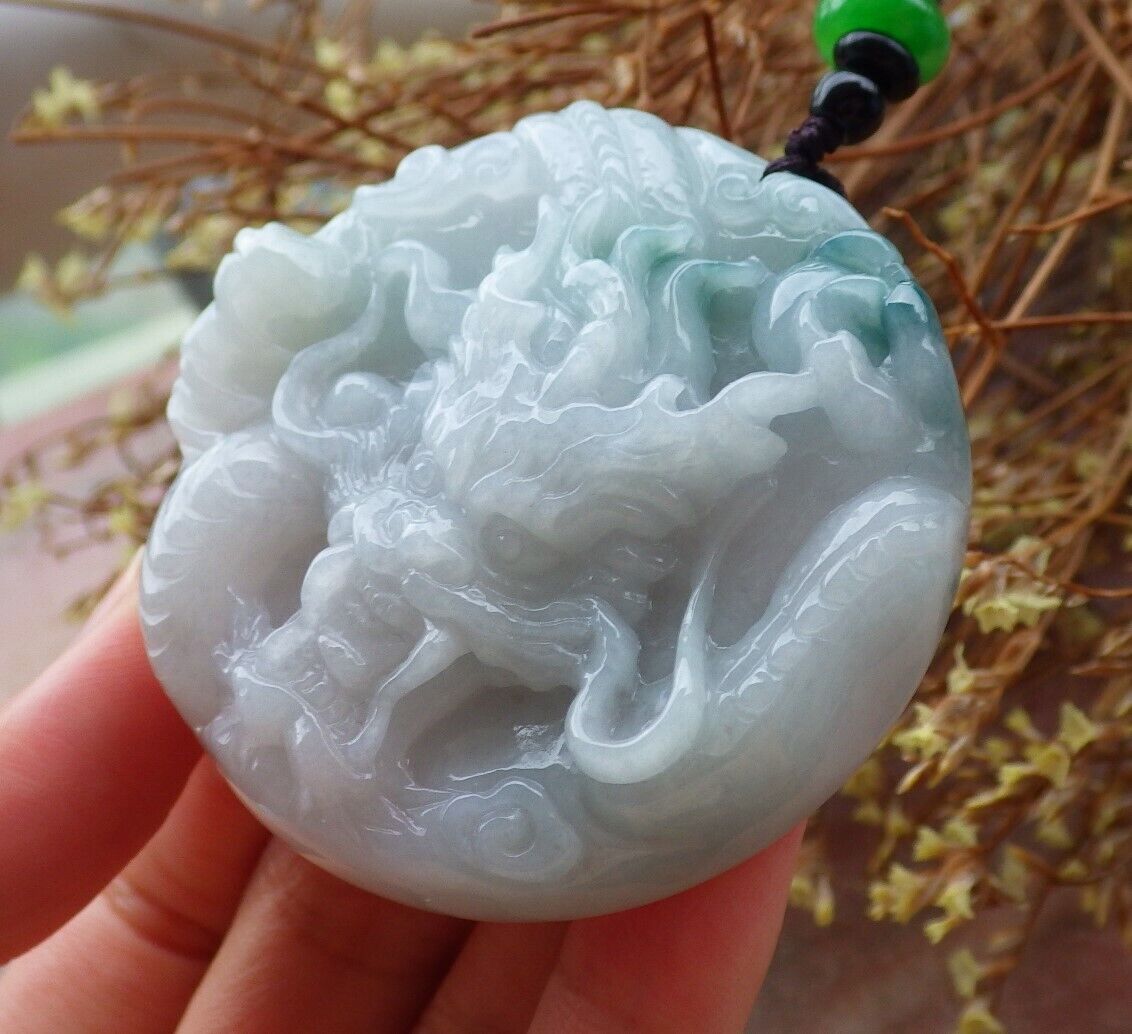 Certified Green Pale Lavender 100% Natural A Jade jadeite Pendant Dragon Bead Necklace 生意兴隆 524976  TN