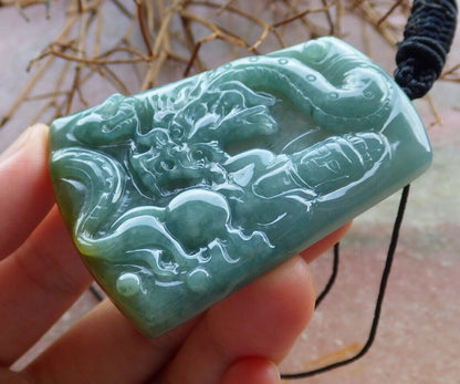 Certified Green Yellow 100% Natural A Jade jadeite Pendant Guanyin Kwan Yin Dragon Necklace 观音 528806  TN