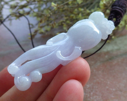 Certified Lavender Burma 100% Natural A Jade jadeite Pendant Beetle Ginseng Necklace 574380 TN
