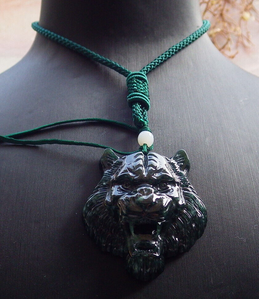 Certified Icy Blue Water Burma 100% Natural A Jade jadeite Pendant Tiger Head Necklace 虎虎生威 635059  TN