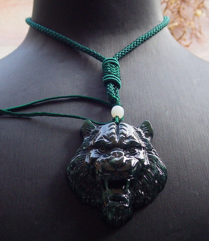 Certified Icy Blue Water Burma 100% Natural A Jade jadeite Pendant Tiger Head Necklace 虎虎生威 635059  TN