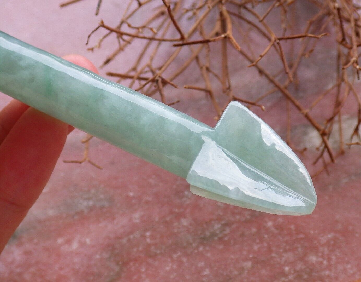 Certified Green 100% Natural A Jade jadeite Pendant Arrow Bead Necklace 箭 528445  TN