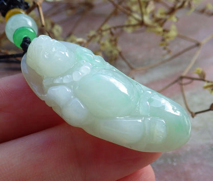 Certified Green Burma 100% Natural A Jade jadeite pendant Happy Buddha God Gourd Necklace 开心佛 632780 TN